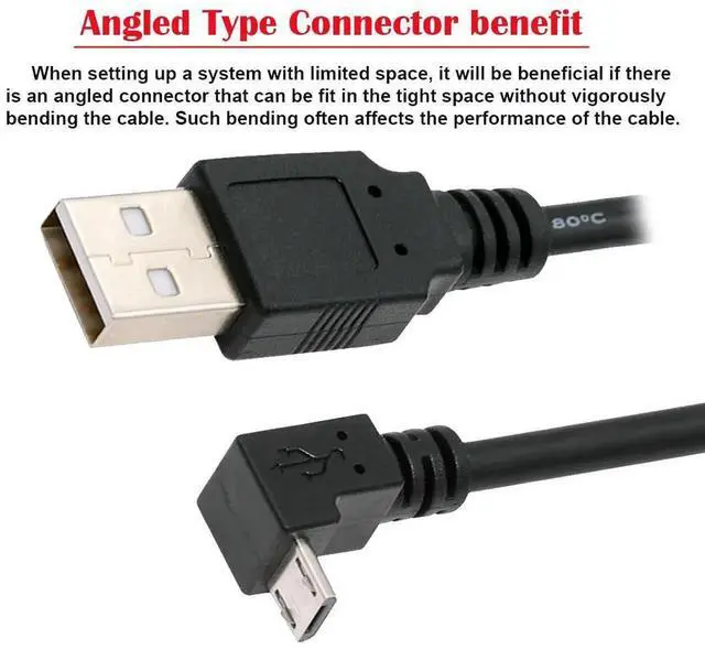 Alt view image 3 of 7 - Aomoproing Down Angled 90 Degree Micro USB 2.0 5Pin to USB 2.0 Type-A Data Charge Cable, 480Mbps High-Speed Data Sync for Phones, Tablets, Computers, Cameras, 25cm