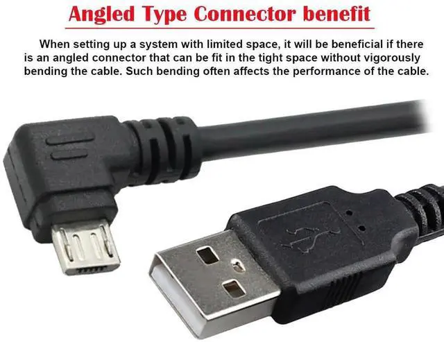 Alt view image 5 of 7 - Aomoproing Left Angled 90 Degree Micro USB 2.0 5Pin to USB 2.0 Type-A Data Charge Cable, 480Mbps High-Speed Data Sync for Phones, Tablets, Computers, Cameras, 25cm