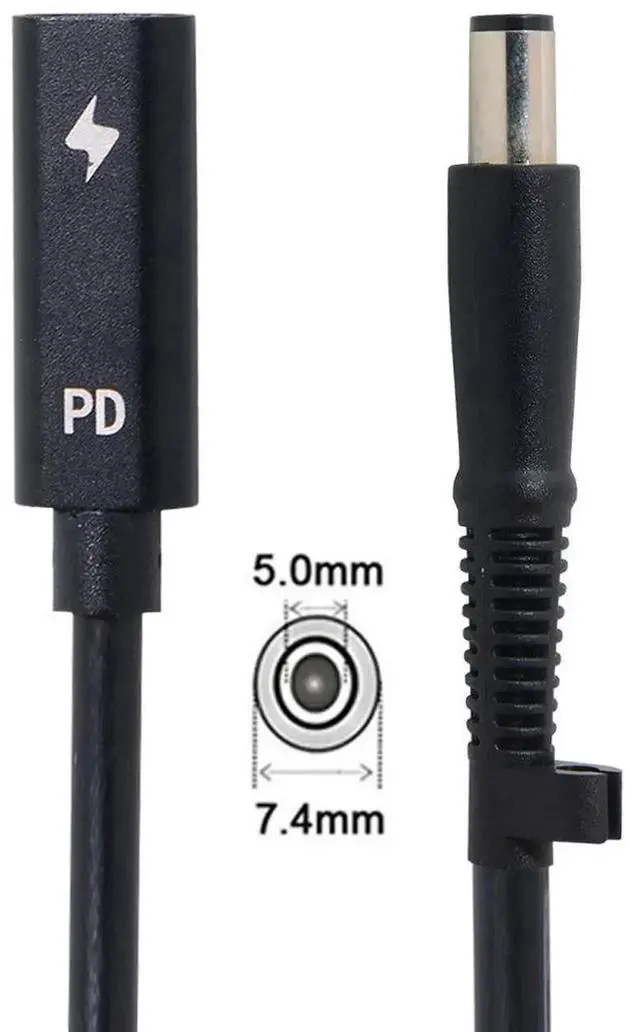 Alt view image 3 of 7 - Aomoproing USB-C Female Input to DC Power PD Charge Cable, 7.4x5.0mm Connector, Compatible with 18-20V Laptops