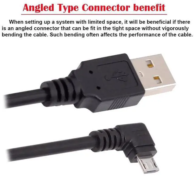 Alt view image 7 of 7 - Aomoproing Right Angled 90 Degree Micro USB 2.0 5Pin to USB 2.0 Type-A Data Charge Cable, 480Mbps High-Speed Data Sync for Phones, Tablets, Computers, Cameras, 150cm