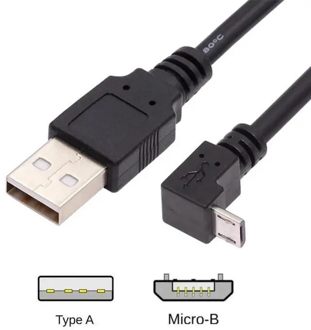 Alt view image 4 of 7 - Aomoproing Down Angled 90 Degree Micro USB 2.0 5Pin to USB 2.0 Type-A Data Charge Cable, 480Mbps, 150cm for Phone Tablet Computer Camera