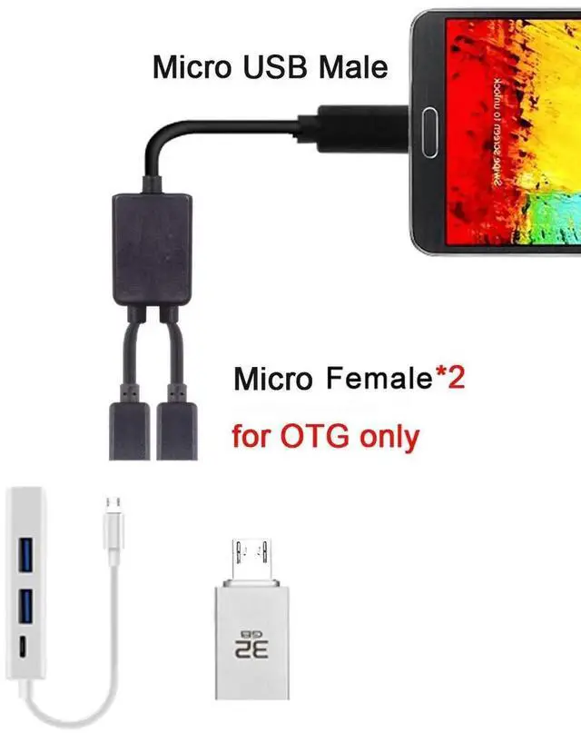 Alt view image 7 of 7 - Aomoproing Micro USB 2.0 OTG to Dual Ports Micro USB 2.0 5Pin Female Hub Cable, Compatible for Laptop, PC, Mouse, Flash Disk
