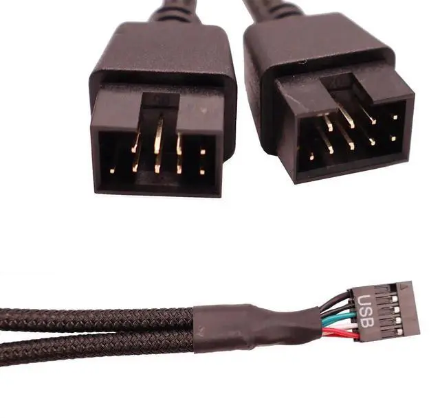 Alt view image 2 of 5 - Aomoproing 2Pcs 9Pin USB 2.0 Extension Cable, Motherboard 9 Pin Female to 2 Pcs 9 Pin Male 1 to 2 Splitter Connector Adapter, Internal USB HUB 9Pin Header Cable for Computer