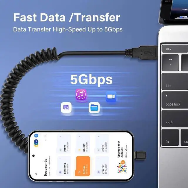 Alt view image 7 of 7 - Aomoproing USB Type C Coiled Cable, 5Gbps Retractable 90 Degree USB3.0 to USB C Cable, Charging & Data Transfer for Phone, Tablet, Other USB C Devices (M to U)