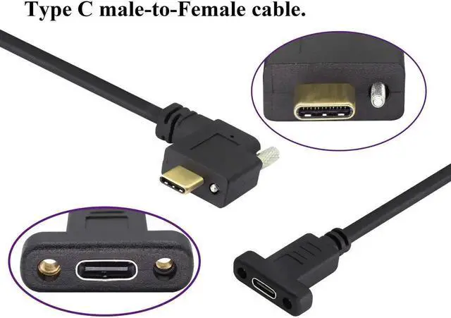 Alt view image 3 of 6 - Aomoproing 90 Degree USB 3.1 Type C Panel Mount Cable, Right Angle USB 3.1 Type C Male Panel Mount to Female Cable, 1M/3ft, Supports Charging, Data, Audio & Video, for Samsung Note10, MacBook Air (M-3