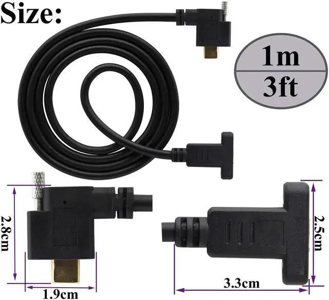 Alt view image 4 of 6 - Aomoproing 90 Degree USB 3.1 Type C Panel Mount Cable, Right Angle USB 3.1 Type C Male Panel Mount to Female Cable, 1M/3ft, Supports Charging, Data, Audio & Video, for Samsung Note10, MacBook Air (M-3