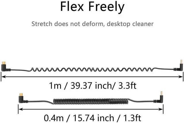 Alt view image 6 of 7 - Aomoproing 90 Degree USB Type C Spring Cable, 5Gbps Retractable USB3.0 to USB C Cable (Down), Charging & Data Transfer for Phone, Tablet, Other USB C Devices
