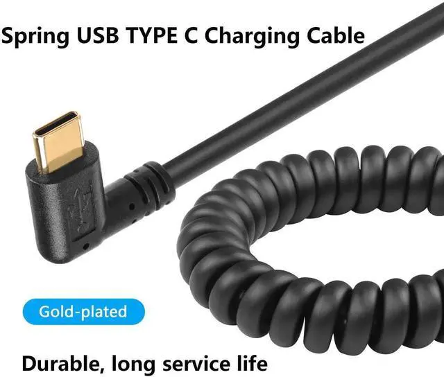 Alt view image 3 of 7 - Aomoproing 90 Degree USB Type C Spring Cable, 5Gbps Retractable USB3.0 to USB C Cable (Down), Charging & Data Transfer for Phone, Tablet, Other USB C Devices
