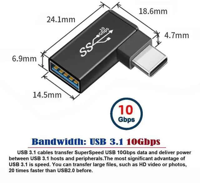 Alt view image 3 of 7 - Aomoproing USB-C to USB 3.0 Female OTG Adapter, 90 Degree Right Angled, Compatible for Laptop, Cell Phone