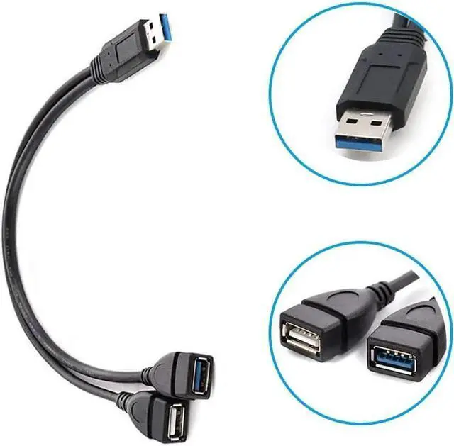 Alt view image 2 of 7 - Aomoproing USB 3.0 Female to Dual USB Male Splitter Cable, 2 Pack, Y Splitter Power Data Extension Cord for Laptop, PC, USB Devices