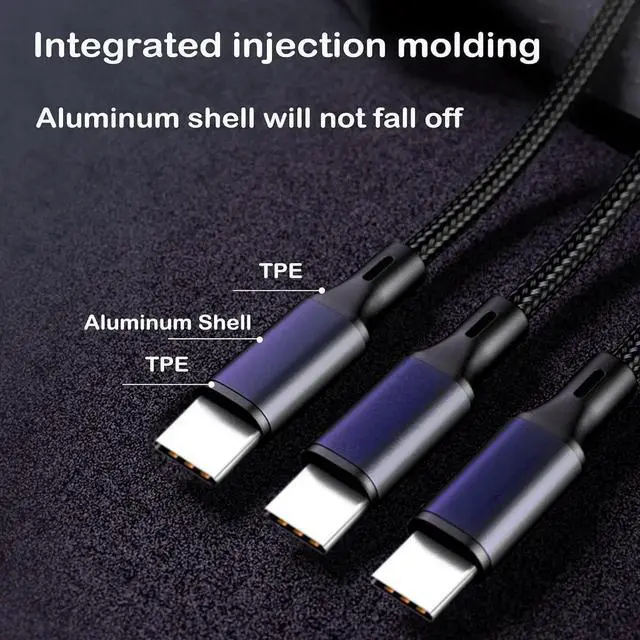 Alt view image 4 of 7 - Aomoproing 2 Pack 0.2M USB C Splitter Cable, 3 in 1 Nylon Braided Type-C Male to 3 Type-C Male Charging Cord, 5A Fast Charging, Compatible with Mobile Phones, Android Devices and More