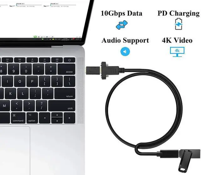 Alt view image 5 of 6 - Aomoproing USB 3.1 Gen 2 Type-C to Type-C Cable with Dual Panel Mount Screw Hole, 1M/3ft, Supports Charging, Data Transfer, Audio & Video, Compatible with Samsung Note10, MacBook Air