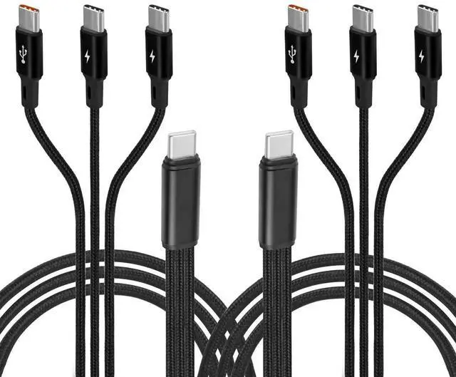 Main image of Aomoproing 2Pack USB C Splitter Cable 1.2M, USB C Male to 3 Type-C Male 3 in 1 Nylon Braided Charging Cord, 5A Fast Charging, Compatible with Mobile/Android Devices & More