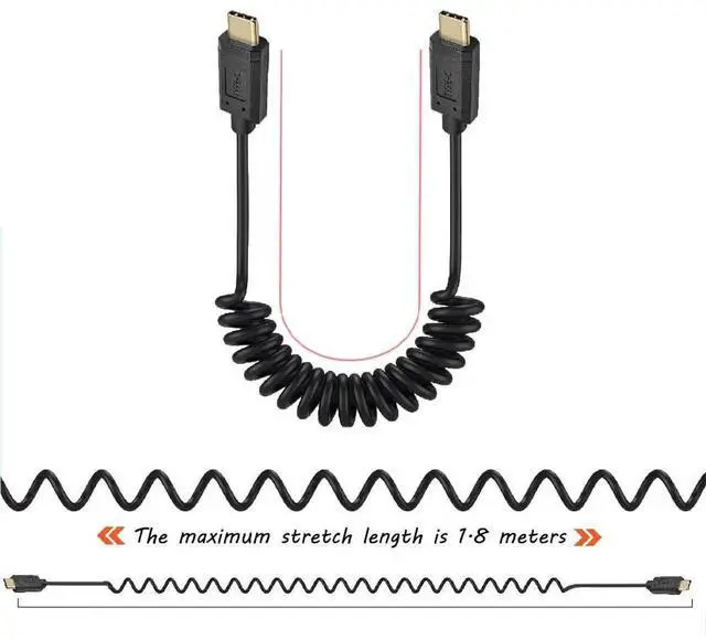 Alt view image 3 of 5 - Aomoproing 6 Feet USB 3.1 Type C Coiled Cable, 3A 10Gbps, Straight Male to UP & Down Angle Male, High Speed Spring Spiral Sync Charging Data Transfer Cable, 4K@60hz AV Monitor Cable