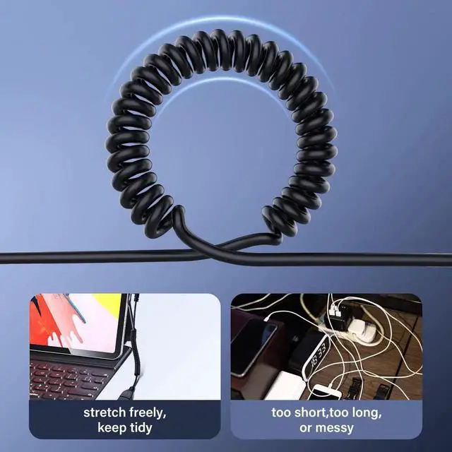 Alt view image 5 of 6 - Aomoproing USB Type C Coiled Cable, 5Gbps Retractable 90 Degree USB 3.0 Female to USB C Male, Charging & Data Transfer for Phone, Tablet, Other USB C Devices (F/R)