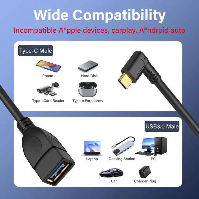Alt view image 3 of 6 - Aomoproing USB Type C Coiled Cable, 5Gbps Retractable 90 Degree USB 3.0 Female to USB C Male, Charging & Data Transfer for Phone, Tablet, Other USB C Devices (F/R)