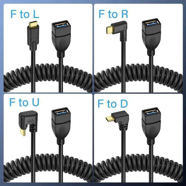 Alt view image 2 of 6 - Aomoproing USB Type C Coiled Cable, 5Gbps Retractable 90 Degree USB 3.0 Female to USB C Male, Charging & Data Transfer for Phone, Tablet, Other USB C Devices (F/R)