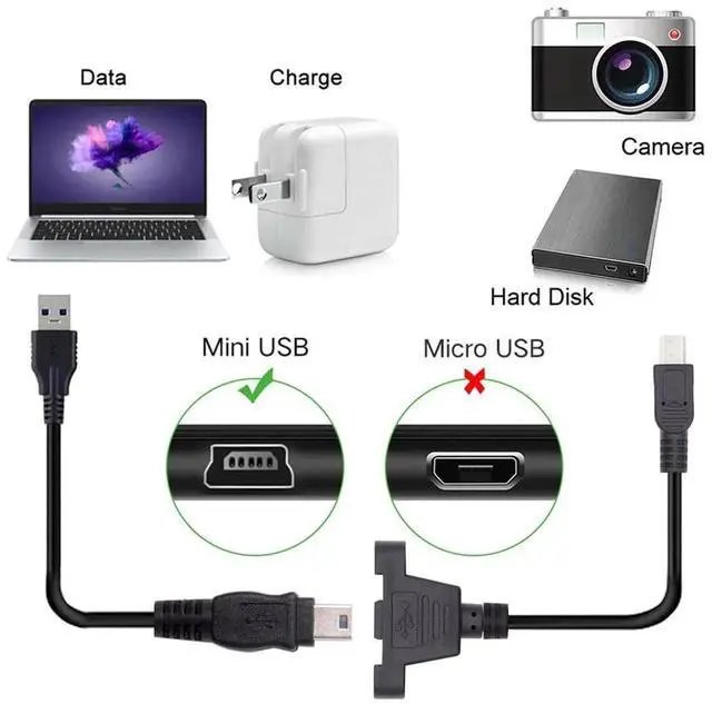 Alt view image 2 of 7 - Aomoproing Panel Mount Mini USB 2.0 5Pin Male to Female Extension Adapter Cable with Screws, 50cm