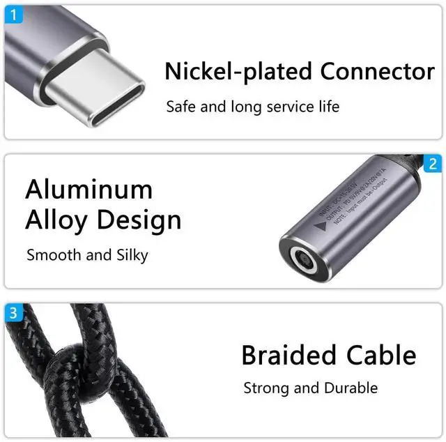 Alt view image 5 of 7 - Aomoproing PD 140W DC 6.0mm x 3.7mm (DC6037) to USB C Cable, DC 6.0x0.6mm Female Input to Type C Male Power Charging Cable with PD Automatic Identification Chip, for Phones, Tablets, Laptops