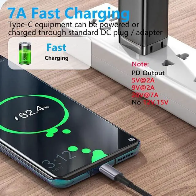 Alt view image 4 of 7 - Aomoproing PD 140W DC 6.0mm x 3.7mm (DC6037) to USB C Cable, DC 6.0x0.6mm Female Input to Type C Male Power Charging Cable with PD Automatic Identification Chip, for Phones, Tablets, Laptops