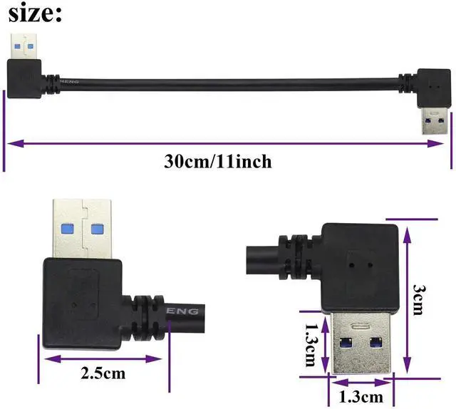 Alt view image 6 of 7 - Aomoproing 90 Degree USB 3.0 A Extension Cable, Left & Right Angle USB 3.0 Type A Male to Male Cable, Charging & Data Transfer Cord for Hard Drive, Printers, Cameras, Mouse, Laptop Cooler, 0.3M/1ft, B