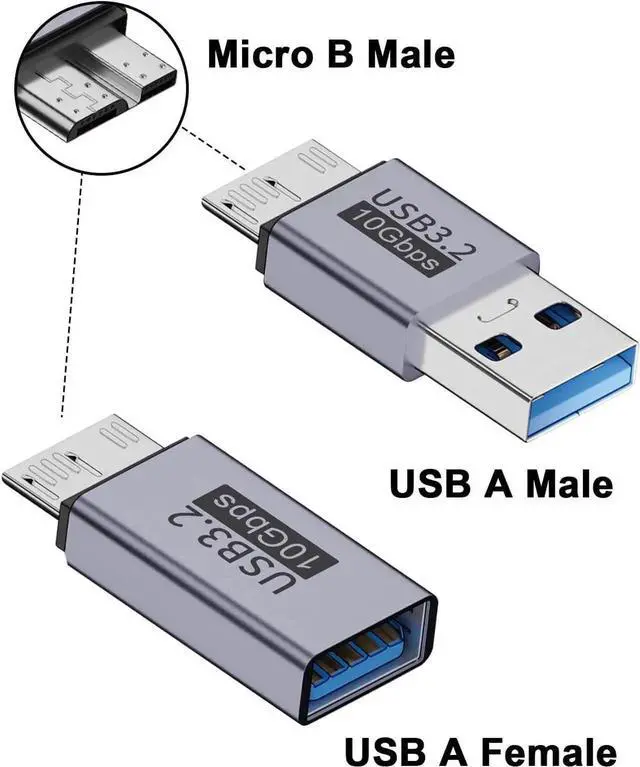 Alt view image 5 of 7 - Aomoproing USB A to Micro B Adapter (2 Styles), USB to Micro B Male Female Converter, 10Gbps High Speed Data & Charging for External Hard Drives