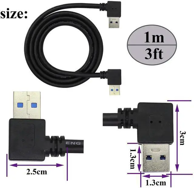 Alt view image 3 of 7 - Aomoproing Left & Right Angle USB 3.0 A Male Extender Cable, 90 Degree USB 3.0 Data Sync & Charging Cord for Keyboard, Mouse, Flash Drive, Hard Drive, 1M Black