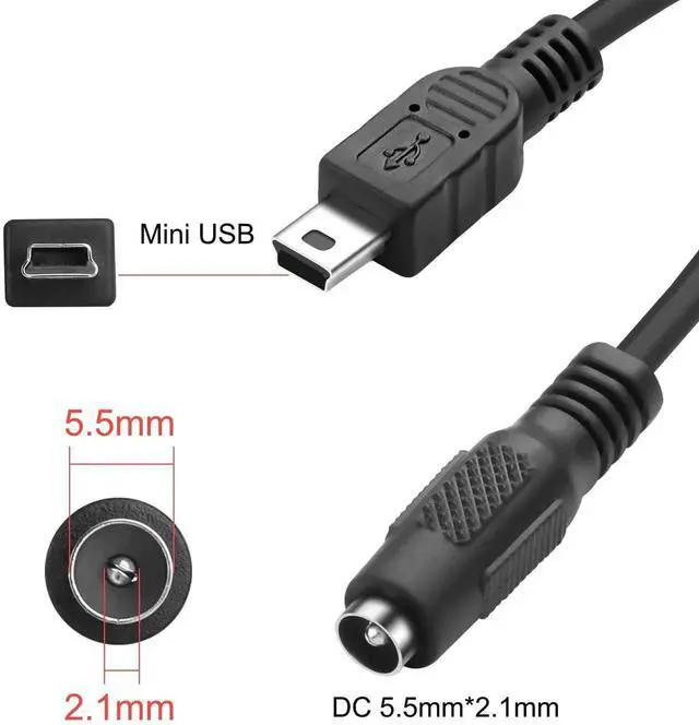 Alt view image 4 of 6 - Aomoproing DC 5.5×2.1mm to Mini USB Power Adapter Cable, DC 5521 Female to Mini USB 5Pin Male Power Supply Extension Cord 20CM 2PCS for Camera, Small Fan, MP3, MP4