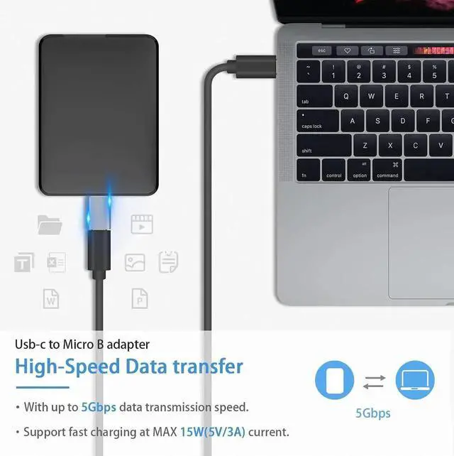 Alt view image 4 of 7 - Aomoproing USB C to Micro B Adapter Cable 2-Pack, USB 3.1 5Gbps Type C to Micro B Cord, Data Sync & Charging for External SSD HDD Hard Drive
