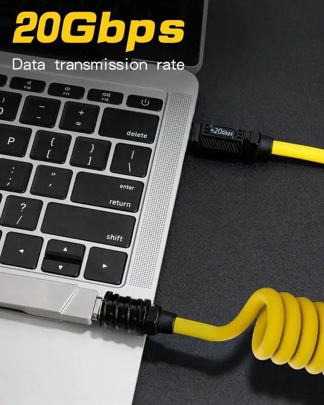 Alt view image 5 of 6 - Aomoproing Coiled USB C Extension Cable, USB C Male to Female Spring Cable, 140W 20Gbps 8K@60Hz, Silicone Charger Cord for Phone MacBook, Max Stretched 5ft