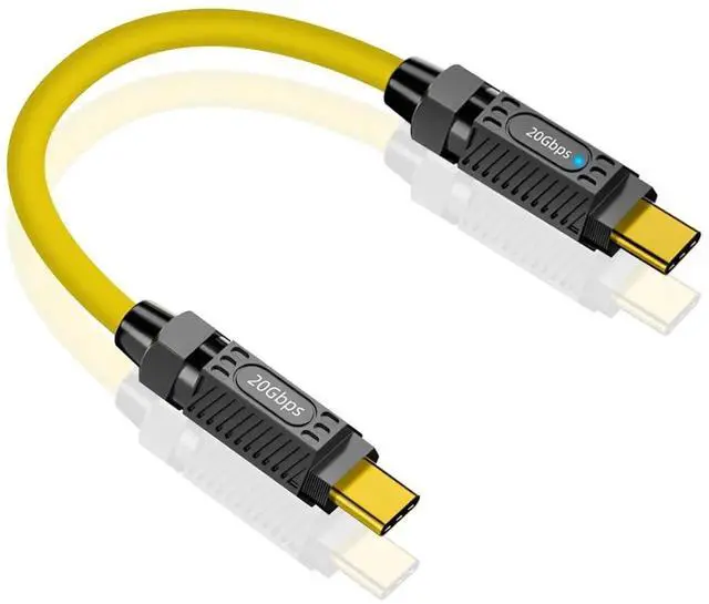 Main image of Aomoproing Short USB C to USB C Cable 7.8inch, 140W PD Fast Charging, 20Gbps Data, 8K@60Hz Silicone Type C Cord, Yellow, for iPhone Android Galaxy S23