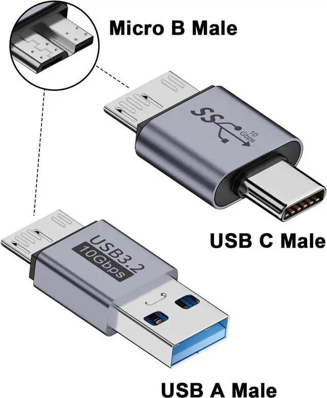 Alt view image 7 of 7 - Aomoproing USB to Micro B Adapter Kit, USB C to Micro B & USB A to Micro B Adapter, 10Gbps for USB 3.0 External SSD HDD Hard Drive Cable