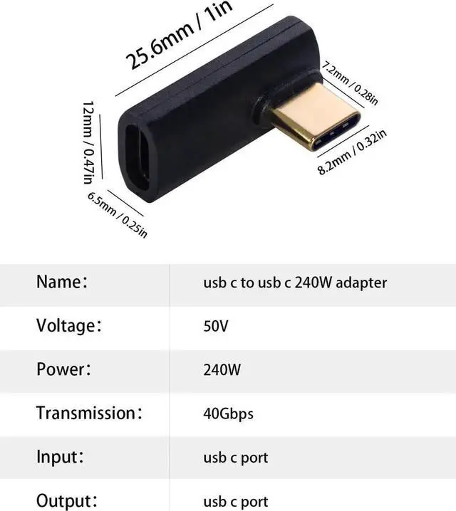 Alt view image 2 of 7 - Aomoproing 240W PD USB C 90 Degree Male to Female Adapter - 40Gbps Right Angle Extender for Thunderbolt 4/3, Steam Deck, MacBook, iMac, iPad (2 Pack)