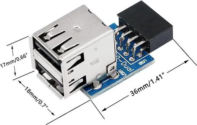 Alt view image 3 of 6 - Aomoproing 9Pin USB 2.0 Female Pin Dual 2 Port USB Motherboard Header Adapter, Dual Layer Type for PC Desktop Motherboard Expansion