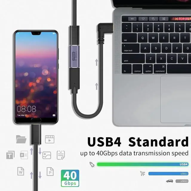 Alt view image 5 of 7 - Aomoproing USB C Female to Female Adapter, 90 Degree USB C Coupler, 240W PD Fast Charging, 40Gbps Data Sync, Supports 8K Video, Compatible with Thunderbolt 4/3, MacBook Pro, Phones & Laptops (2Pack)