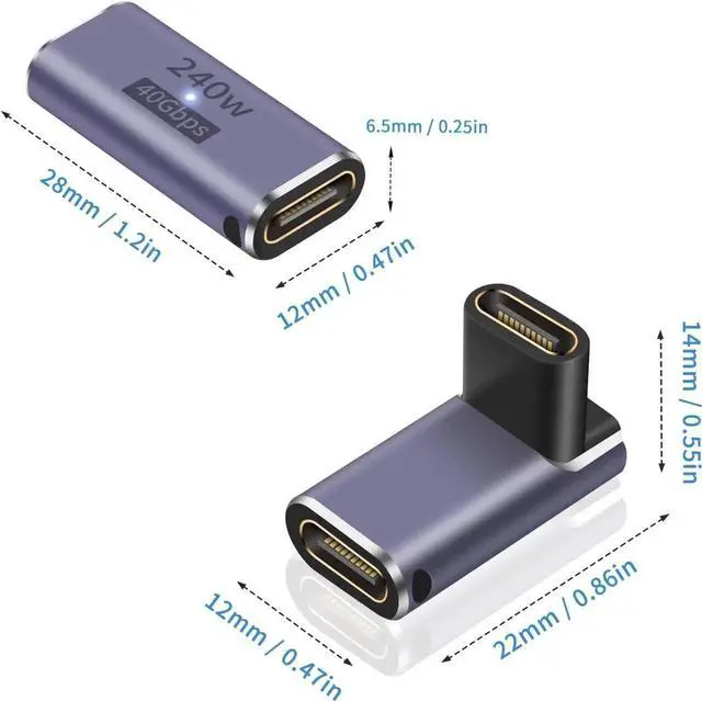 Alt view image 2 of 7 - Aomoproing USB C Female to Female Adapter, 90 Degree USB C Coupler, 240W PD Fast Charging, 40Gbps Data Sync, Supports 8K Video, Compatible with Thunderbolt 4/3, MacBook Pro, Phones & Laptops (2Pack)