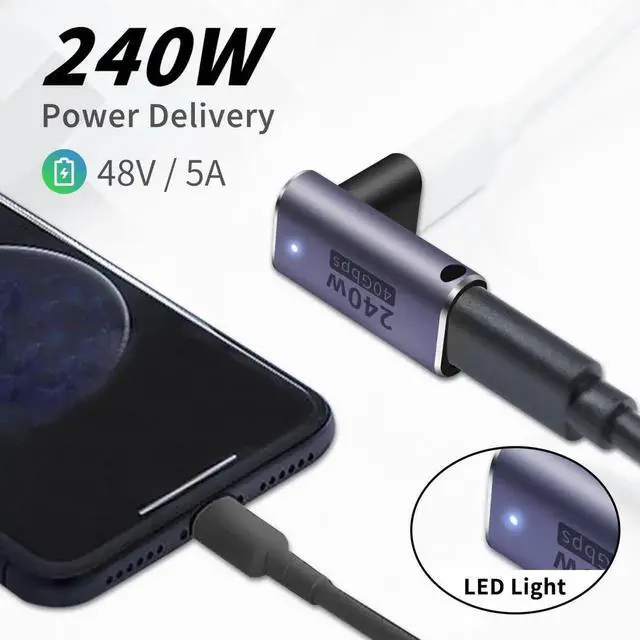 Alt view image 3 of 7 - Aomoproing USB C Female to Female Adapter, 90 Degree USB C Coupler, 240W PD Fast Charging, 40Gbps Data Sync, Supports 8K Video, Compatible with Thunderbolt 4/3, MacBook Pro, Phones & Laptops (2Pack)