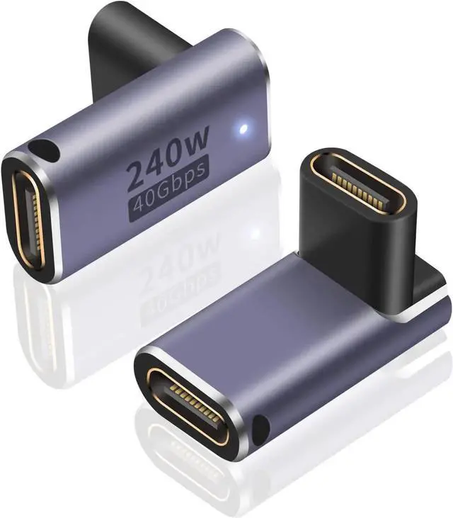 Main image of Aomoproing USB C Female to Female Coupler 2-Pack, 90 Degree USB C Extender Adapter, 240W PD Fast Charging, 40Gbps Data Sync, 8K Video Output for Thunderbolt 4/3, MacBook, iPad, Laptop & Phone
