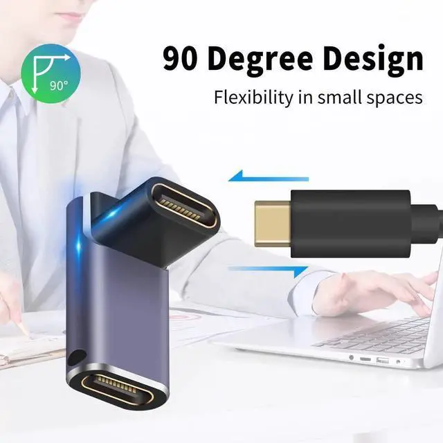 Alt view image 4 of 7 - Aomoproing USB C Female to Female Coupler 2-Pack, 90 Degree USB C Extender Adapter, 240W PD Fast Charging, 40Gbps Data Sync, 8K Video Output for Thunderbolt 4/3, MacBook, iPad, Laptop & Phone