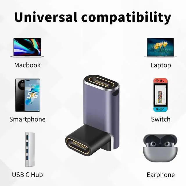 Alt view image 7 of 7 - Aomoproing USB C Female to Female Coupler 2-Pack, 90 Degree USB C Extender Adapter, 240W PD Fast Charging, 40Gbps Data Sync, 8K Video Output for Thunderbolt 4/3, MacBook, iPad, Laptop & Phone