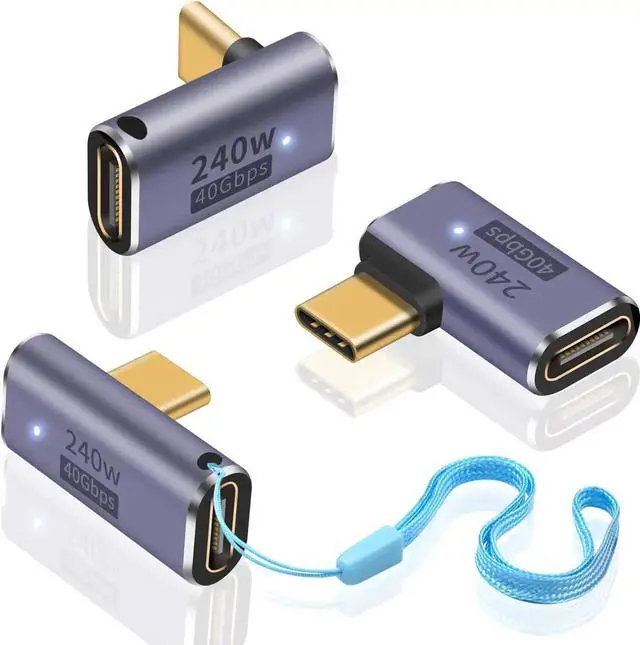 Main image of Aomoproing 90 Degree USB C Adapter (3 Pack), Supports 40Gbps Data Transfer, 240W Fast Charging & 8K Video Output, Compatible with Thunderbolt 4/3, Suitable for Laptops, Tablets and Phones