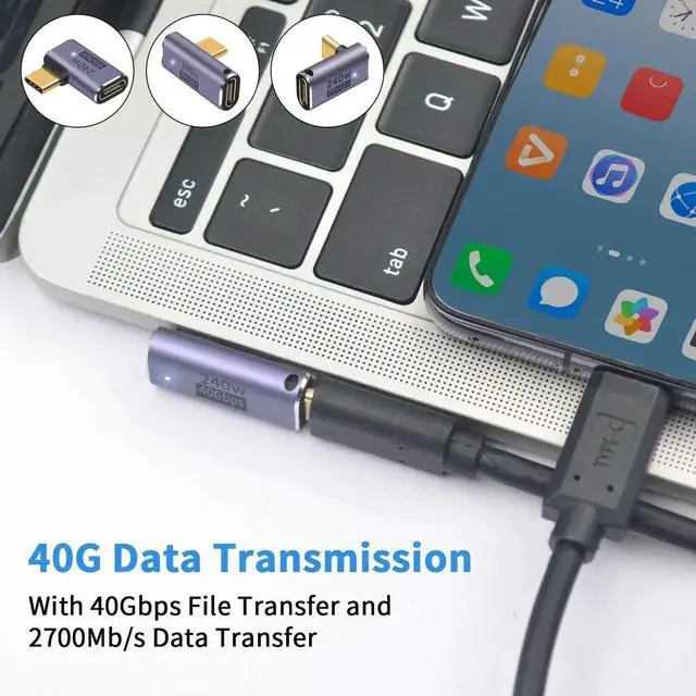 Alt view image 4 of 7 - Aomoproing 90 Degree USB C Adapter (3 Pack), Supports 40Gbps Data Transfer, 240W Fast Charging & 8K Video Output, Compatible with Thunderbolt 4/3, Suitable for Laptops, Tablets and Phones