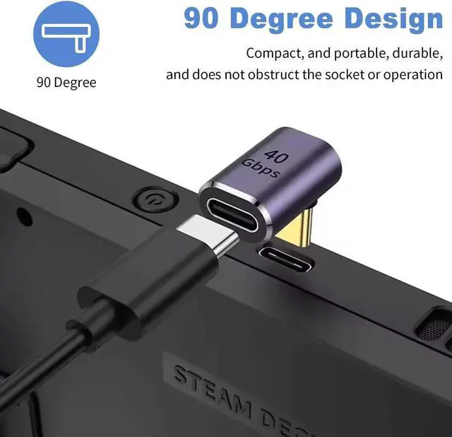 Alt view image 2 of 7 - Aomoproing 90 Degree USB C Adapter, 40Gbps High-Speed Data Transfer, 100W PD Fast Charging, Compatible with Thunderbolt 4/3, Steam Deck, iPhone 15, Switch and Type-C Devices