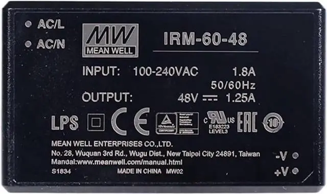 Main image of IRM-60-48 Encapsulated Power Module, 110V/220V AC to 48V DC 1.25A 60W PCB-Mount Switching Power Supply Module