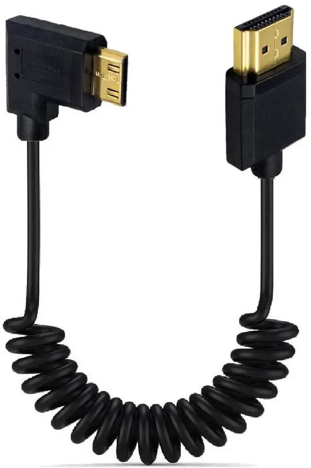 Main image of 3.9Ft Coiled Right Angle Mini HDMI to HDMI Cable 4K@60Hz, Mini HDMI 2.0 Male to HDMI Male Spring Cord 18Gbps High Speed for Camera, Camcorder, Tablet, HDTV