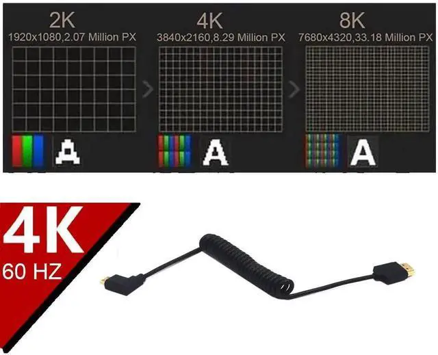 Alt view image 2 of 5 - 3.9Ft Coiled Right Angle Mini HDMI to HDMI Cable 4K@60Hz, Mini HDMI 2.0 Male to HDMI Male Spring Cord 18Gbps High Speed for Camera, Camcorder, Tablet, HDTV