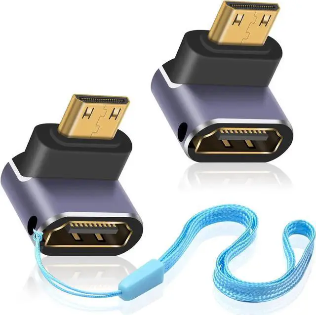 Main image of 8K 90 Degree Down Angle Mini HDMI to HDMI Adapter 2 Pack, 8K@60Hz 4K@144Hz 2K@240Hz High Speed Converter for Camera, Camcorder, Laptop, HDTV