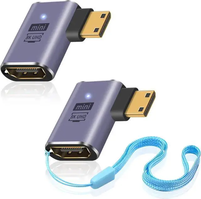 Main image of 8K 90 Degree Right Angle Mini HDMI to HDMI Adapter 2 Pack, 8K@60Hz 4K@144Hz 2K@240Hz Converter for Camera, Camcorder, Laptop, HDTV