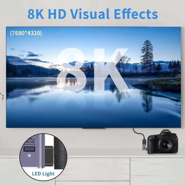 Alt view image 4 of 7 - 8K 90 Degree Right Angle Mini HDMI to HDMI Adapter 2 Pack, 8K@60Hz 4K@144Hz 2K@240Hz Converter for Camera, Camcorder, Laptop, HDTV