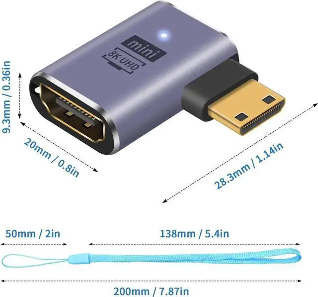 Alt view image 5 of 7 - 8K 90 Degree Right Angle Mini HDMI to HDMI Adapter 2 Pack, 8K@60Hz 4K@144Hz 2K@240Hz Converter for Camera, Camcorder, Laptop, HDTV
